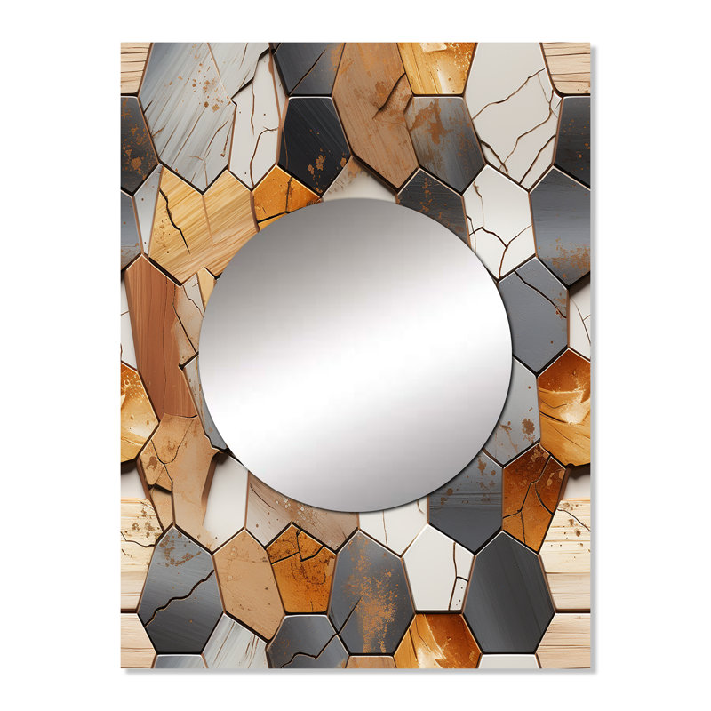 Motif bohème Jempty Rustic Hexagons - géométrique, miroir décoratif mural, 32 po x 24 po
