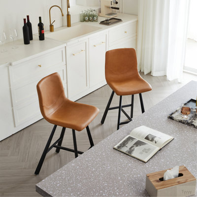Tabouret de bar en similicuir avec dossier ergonomique incurvé - Structure robuste en métal noir, comptoir avec repose-pieds pour îlot de cuisine, bar et restaurant, 2 ensembles