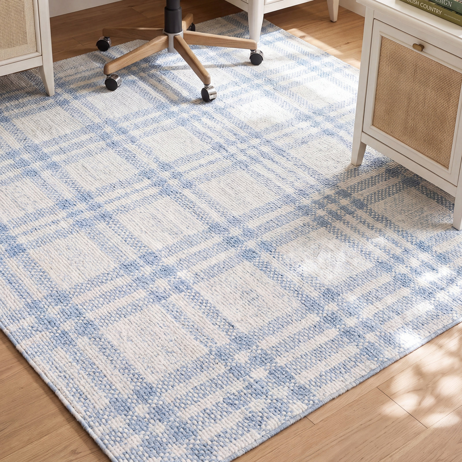 Cay Hand-Woven Blue Plaid Rug, Rectangle 5' x 7'6"