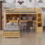 Lit mezzanine en bois massif avec bureau intégré, escalier, compartiments de rangement-672829980