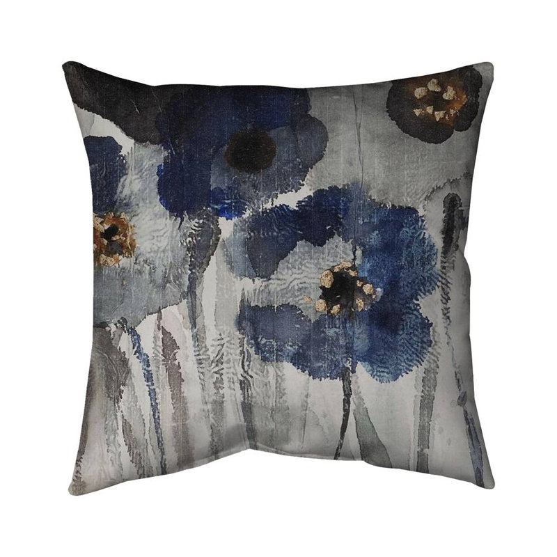 Blue blurry flowers - 18"x18" Throw pillow cover - Poly twill - Print on demand