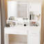 Bureau de coiffeuse avec miroir et bande lumineuse à DEL, coiffeuse avec grand tiroir, commode de rangement à 3 niveaux et 3 modes d'éclairage à luminosité réglable, convient à la chambre à coucher (blanc)-1464710201