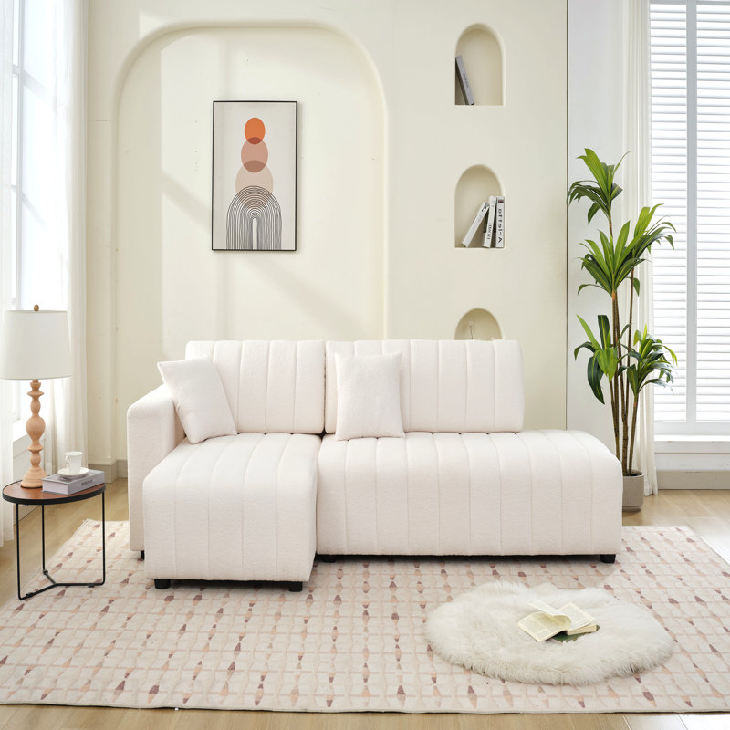 Canapé modulaire en laine faisant face à gauche avec méridienne, Beige