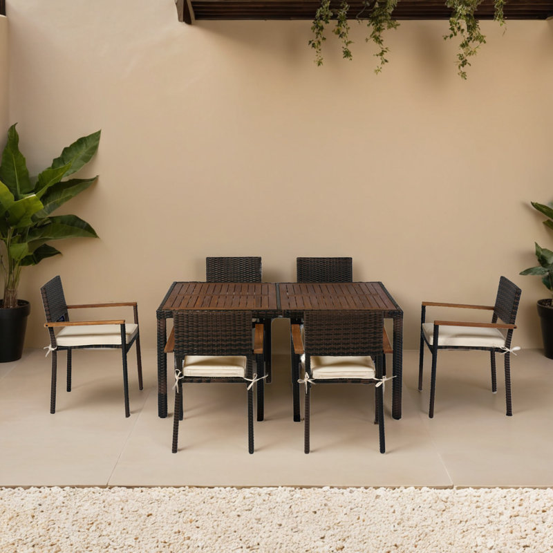 Ensemble de salle à manger d'extérieur 7 pièces avec table et chaises