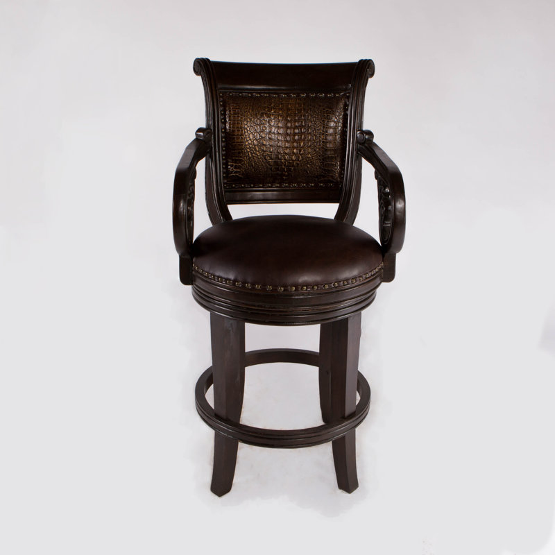 Bethany Swivel Upholstered Counter Stool with Solid Wood Frame, Dark Walnut, Bar Stool (30" Seat Height)
