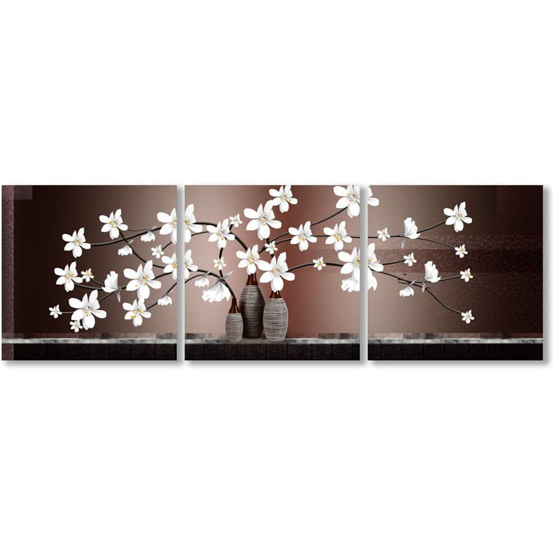 Fleurs de zen - impression de 2 à 3 pièces, H 16 po x l 48 po x P 1,5 po