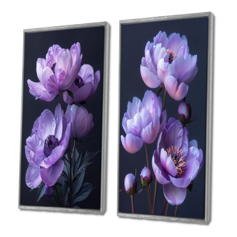 Robison - pivoines, ensemble de 2 pièces d'art mural, H 28 po x l 24 po, Impression encadrée, Argent argent