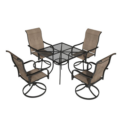 5PCS Patio Dining Set with Square Steel Table and Swivel Chair -  Red Barrel StudioÂ®, 03582107FB6942B7A8BFCE106475B4CD