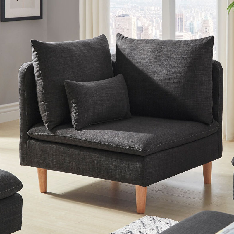 Poyner Upholstered Accent Chair, Dark Grey Linen