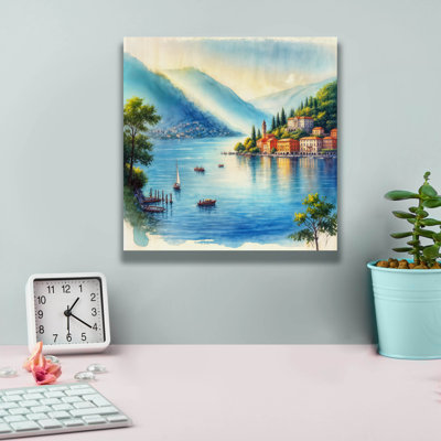  «Lake Como Watercolor» par Rey Klimt, art mural sur toile, 18 po x 18 po
