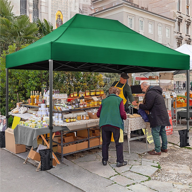 15 x 10 FT Steel Pop-Up Canopy, Dark Green