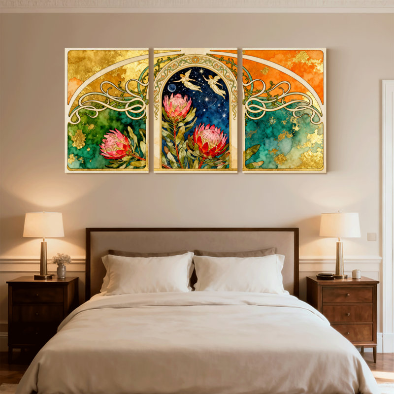 «Botanical Floral and Celestial Angel», ensemble de 3 reproductions d'art sur toile, H 18 po x l 36 po