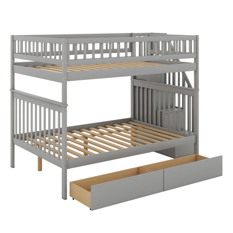 Lit superposé double au-dessus de double avec tiroirs Jayli Kids, Gris