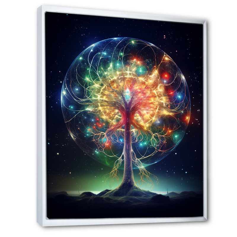 «Magical Aura Of Atomic Tree Abstract Botanical I», reproduction sur toile, H 20 po x l 12 po x P 1 po, Cadre flottant blanc