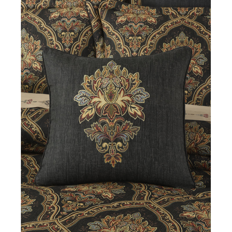 Michalina 18" Black Damask Cotton Decorative Pillow
