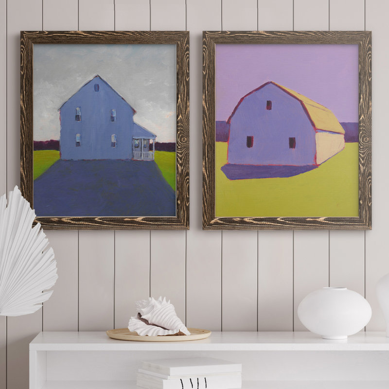 Structure Bucolique, ensemble de 2 reproductions d'art sur toile, Toile avec cadre en noyer, H 20 po x l 17 po x P 1 po