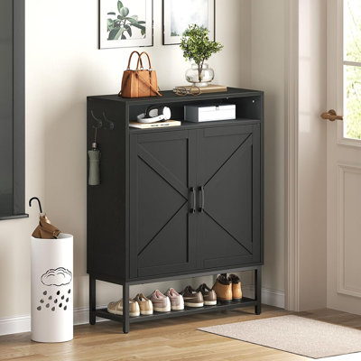 Shoe Storage Cabinet, Farmhouse Shoe Cabinet For Entryway, 6-tier Shoe Organizer With Doors And Shelves, Narrow Hidden Freestanding Shoe Rack Cabinet For Entrance