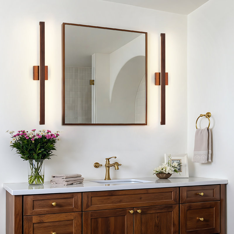 32-Inch 5CCT Dimmable Bathroom Vanity Light, 4.5" H x 31.8" W x 2.8" D, Walnut