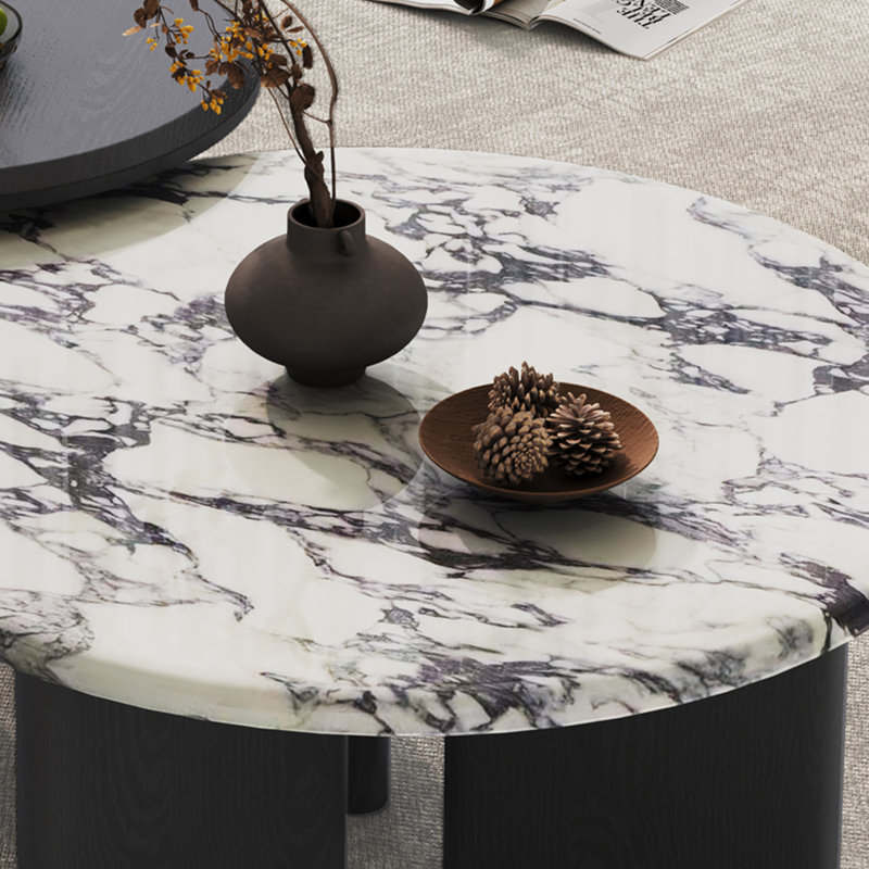 Table basse en marbre clair et moderne, Noir / blanc
