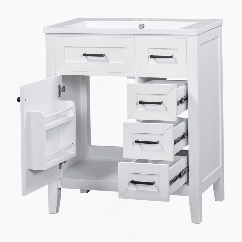 Meuble-lavabo 30 po avec lavabo, armoire de salle de bain blanche avec tiroirs, cadre solide et panneau de fibres à densité moyenne (ancien numéro de référence: N725S999222K)