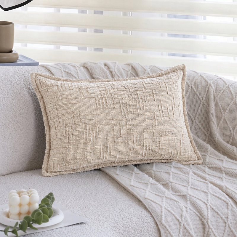 Housse de coussin lombaire en chenille 12 po x 20 po, housse de coussin décoratif texturé doux pour canapé-lit, décor de maison de campagne moderne boho, blanc crème