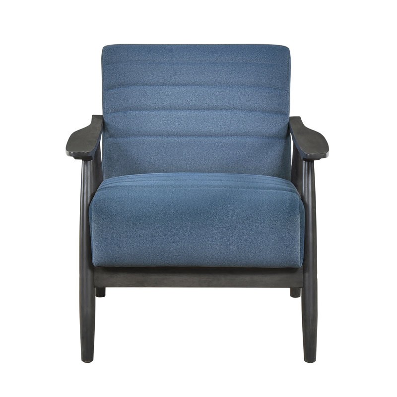 Fauteuil d'appoint de salon transitionnel, tissu en velours bleu, revêtement en tissu à structure en bois massif, finition gris brique, profondeur d'assise de 21 po