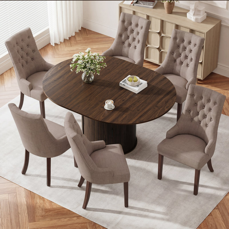 6-Person Dining Table Set, 7 Pieces: Table, 6 Chairs, Camel