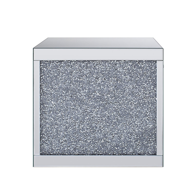 Table de bout en miroir et faux diamants