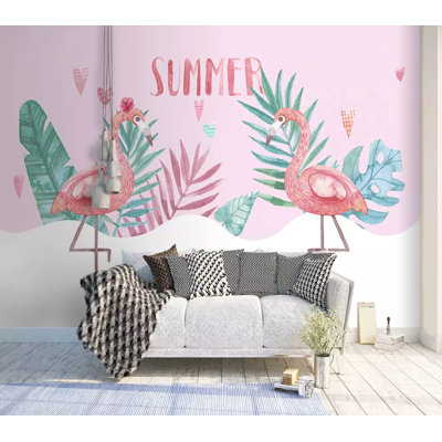 Papier peint texturé amovible exotique Flamingo