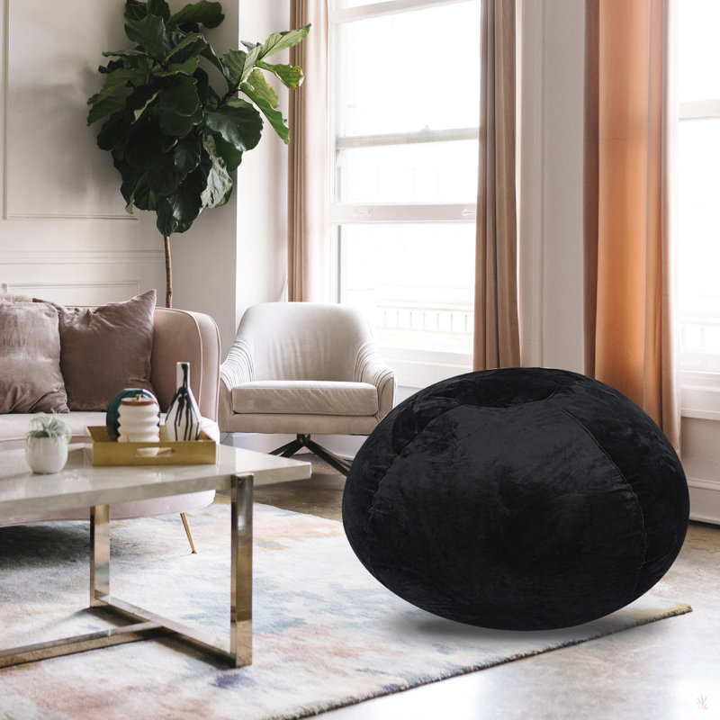 Fauteuil poire Minky, Velours noir, H 30 po x l 45 po x P 45 po