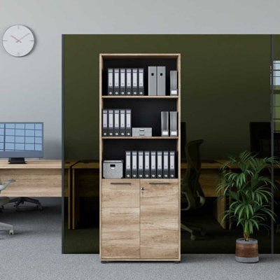 Bibliothèque moderne avec de nombreuses tablettes, 28,3 x 73,6 x 13,4 pouces | Panneau de particules revêtu de mélamine à 100%, conception murale | Solution de rangement élégante pour la maison ou le bureau