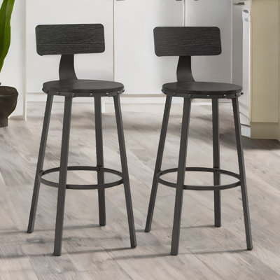 Set of 2 Bar Stools With Metal Legs And Backrest
