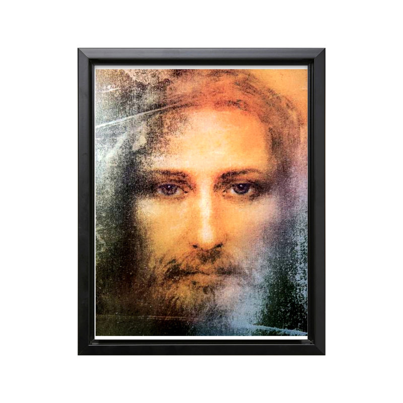 Visage de Jésus-Christ, Cadre noir, Canevas, H 12 po x l 16 po