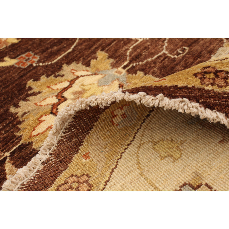 Tapis en laine ronde 7 pi 7 po "one-of-kind" -noué la 2010 ushak foncé/beige 6" Joannes