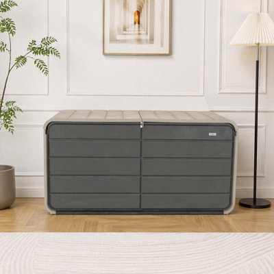 260 Gallon Plastic Deck Box, Large Patio Storage Box with Lock, Wheels & Waterproof Lid for Outdoor Cushions, Garden and Pool Supplies