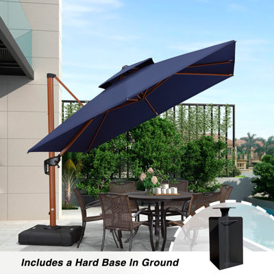 Sephra 120'' Square Wood Pattern Cantilever Umbrella,Navy