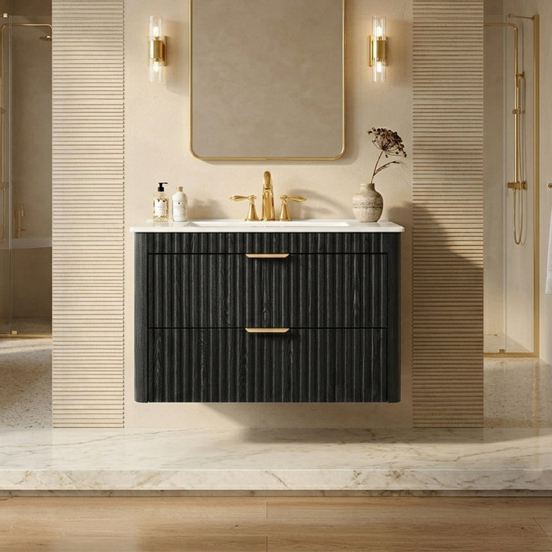Ensemble de meuble-lavabo simple 24 po avec lavabo en céramique, 24'' W, Chêne noir