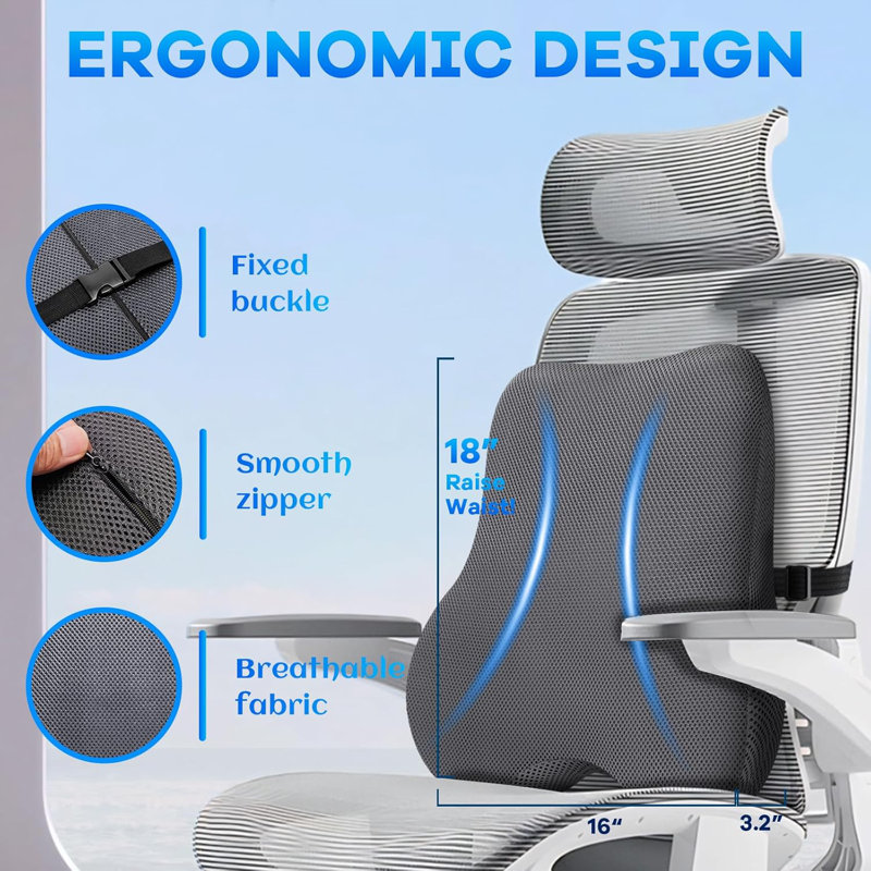 Coussin de siège ergonomique imprégné de gel et ensemble de soutien lombaire de 18 po - Coussin de soulagement de la douleur pour les os de voiture de bureau
