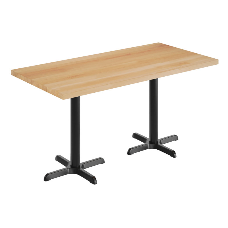 60"L x 30"W Solid Wood Commercial Tabletop with 22" x 22" Dining Height X-Bases, 29.5"H, Natural Wood, Black
