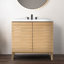 Armoire de meuble-lavabo à 2 tablettes en bois mince à lattes minces l 36 po x P 18 po x H Calandre (lavabo non inclus), chêne-93805372