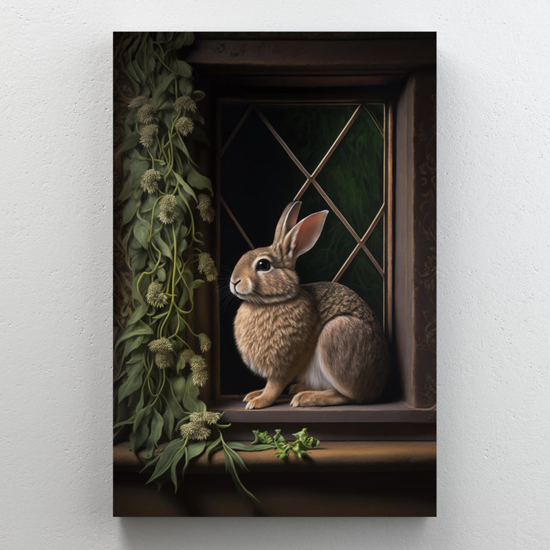 Rabbit Sit In The Window - 1 Piece Rectangle Graph " Rabbit Sit In The Window - 1 Piece Rectangle Graphic Art Print On Wrapped Canvas "
