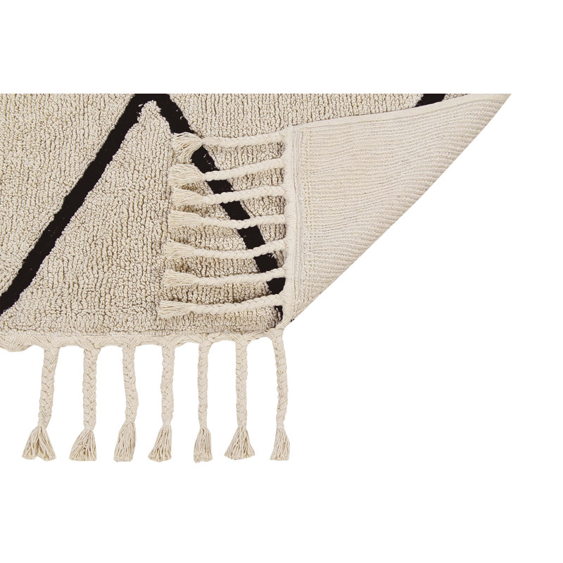 Tapis beige en coton touffeté à la main à motif de chevrons, Rectangle 4 pi 7 po x 6 pi 7 po