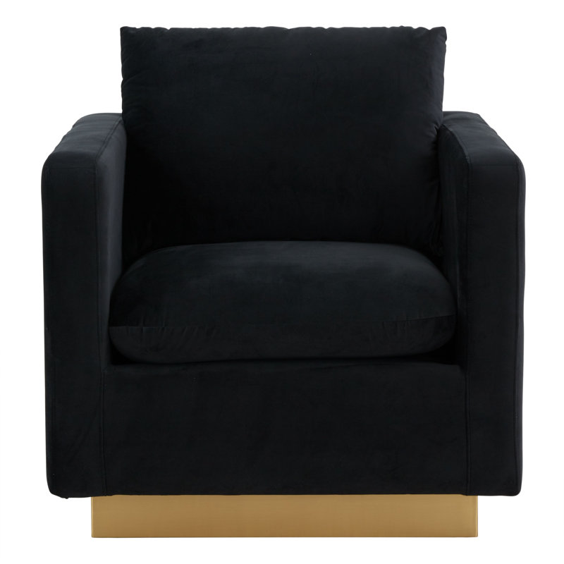 Berengarius Modern Velvet Armchair Accent Chair with Removable Cushions and Gold Stainless Steel Plinth Base, No Assembly