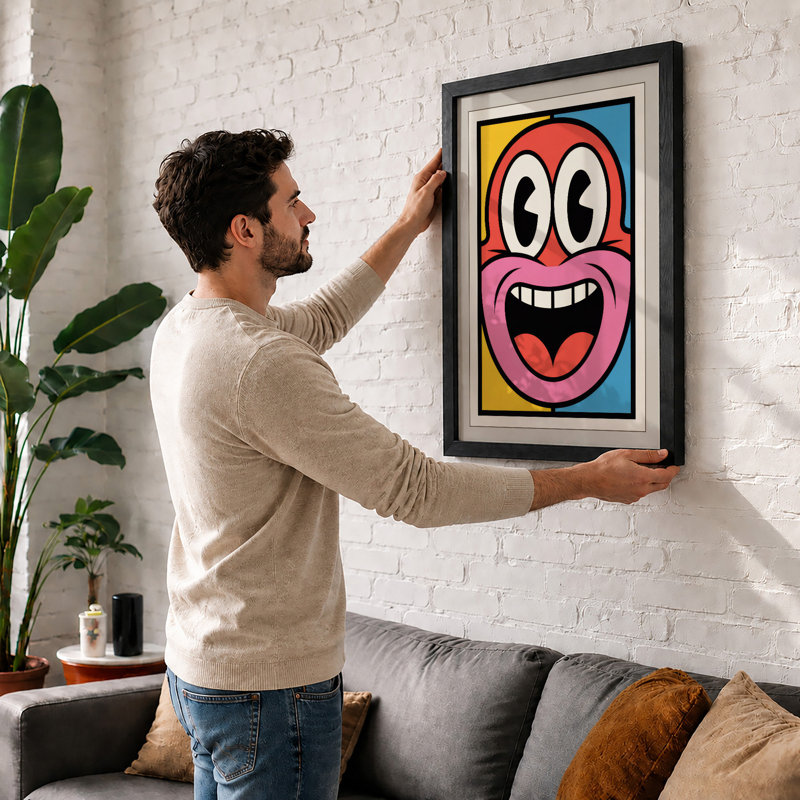 Cheerful Face Retro - Print, A2 - 59.4 x 42.0 cm, Black