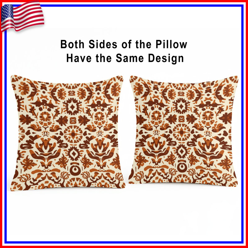 Brown Ornamental Pattern Double Sided Throw Pillows, 26 x 26 inches