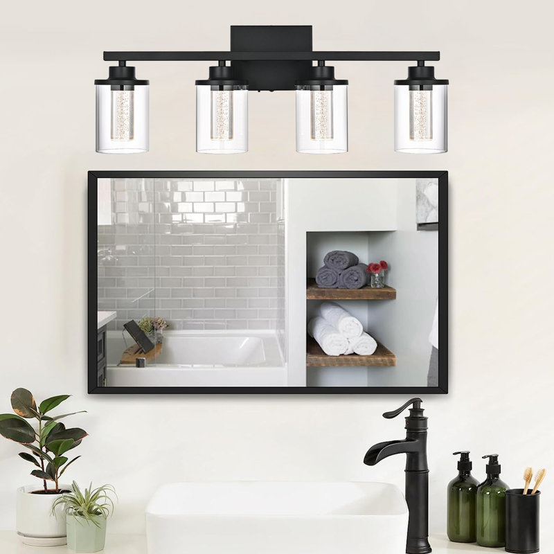 4-Light Bathroom Light Fixture, Dimmable 5CCT Bathroom Vanity Lights, 3000K/3500K/4500K/5000K/6000K Modern Crystal Bubble LED Wall Sconce Over Mirror With Clear Glass