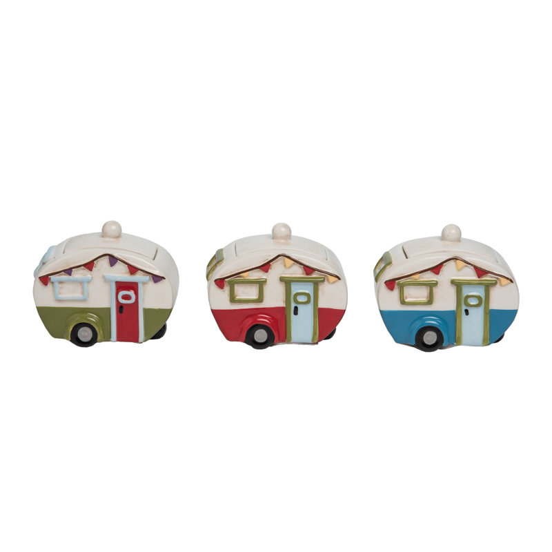 Ceramic Camper Container w/Lid Set of 3 Home Decorations Spring