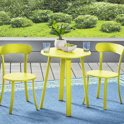 Bistro d'extérieur lime mat, fabriqué en fer, tendance, et 2 chaises et table de salle à manger intime, fer thermolaqué,