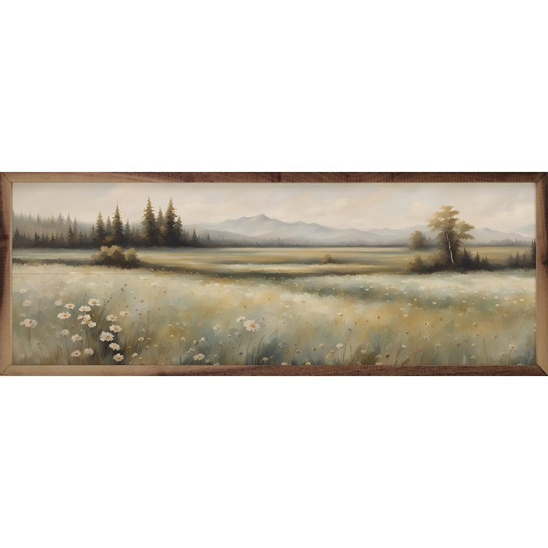 Vallée avec des fleurs à gauche encadrées sur du bois, H 4 po x l 12 po