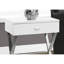 Élégante table en stratifié blanc brillant avec détails en métal et tiroir de rangement pour les espaces de vie
